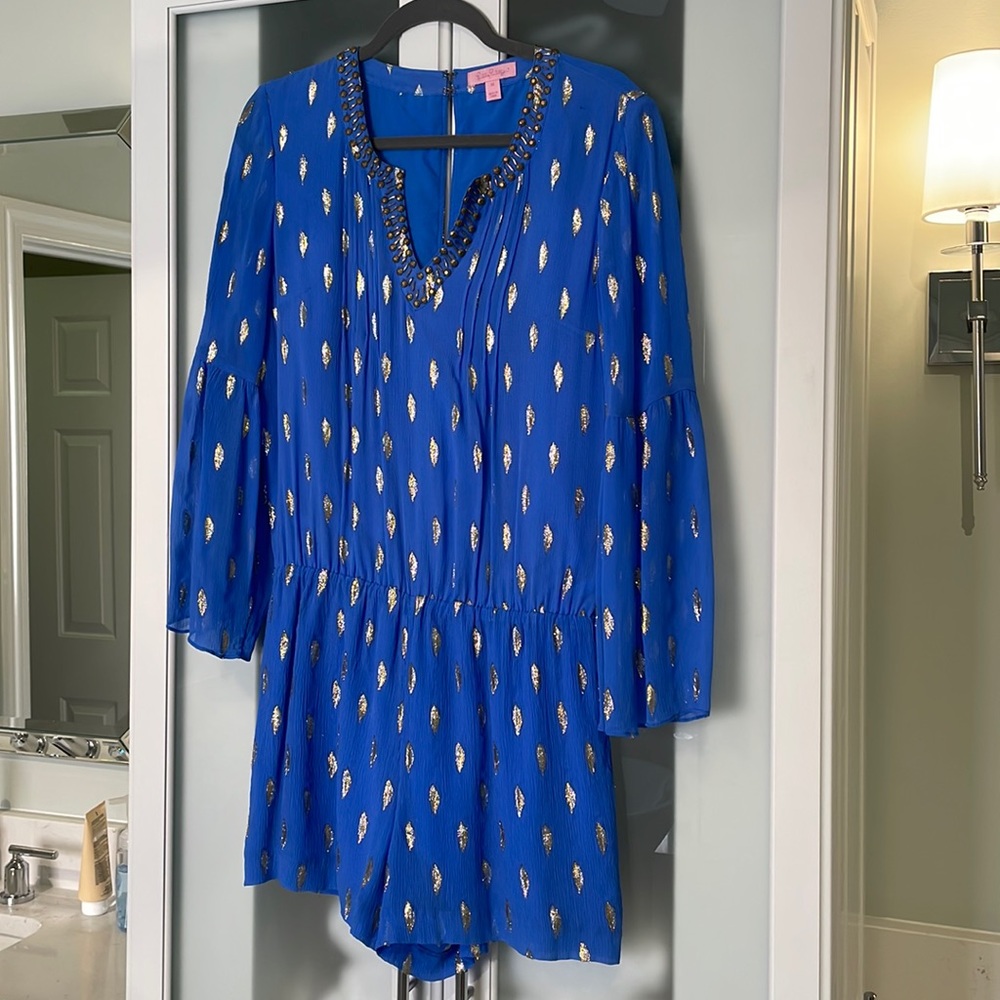 Lilly Pulitzer Royal Blue Metallic Print Romper